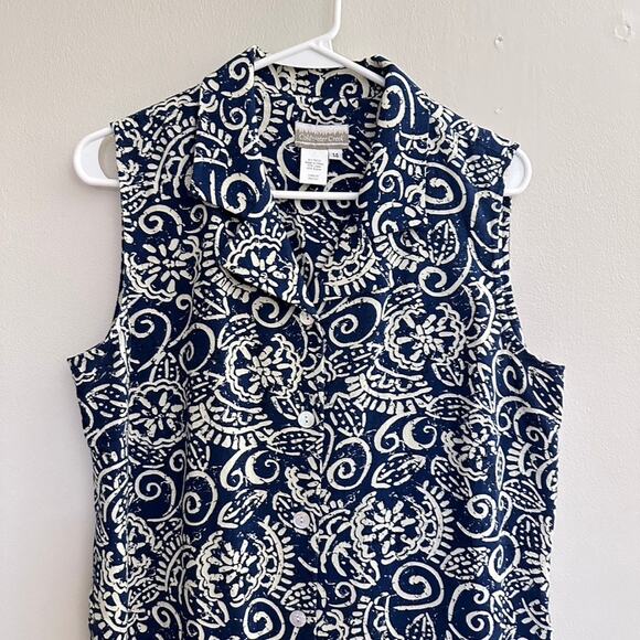 Coldwater Creek Linen Shirt Dress Sleeveless Floral Summer Women 14 Knee Length - Picture 2 of 10